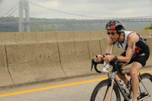 NYC Triathlon,  biking past the GW Bridge